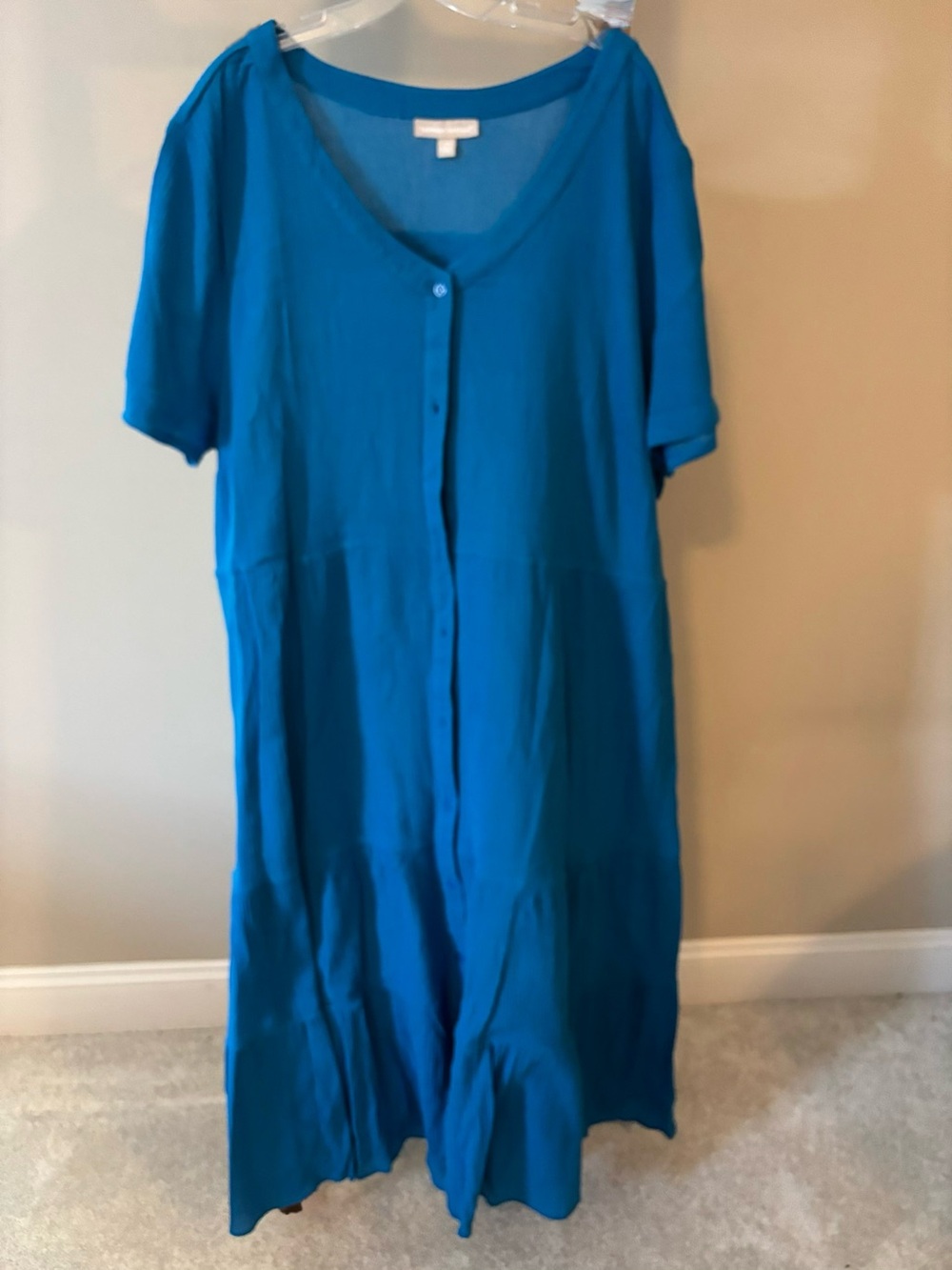 Woman Within Teal Blue Button-Front Short Sleeve Dress